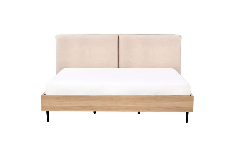 Säng med lamellram Limanton - Beige, ljust trä, svart/Bouclé, 180x200 cm - Möbler - Säng - Sängram & sängstomme