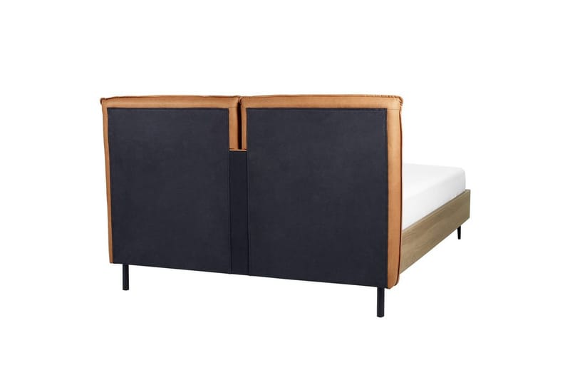 Säng med lamellram Limanton - Brunt, ljust trä, svart/Konstläder, 140x200 cm - Möbler - Säng - Sängram & sängstomme