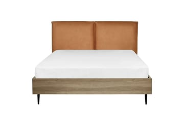 Säng med lamellram Limanton - Brunt, ljust trä, svart/Konstläder, 140x200 cm - Möbler - Säng - Sängram & sängstomme