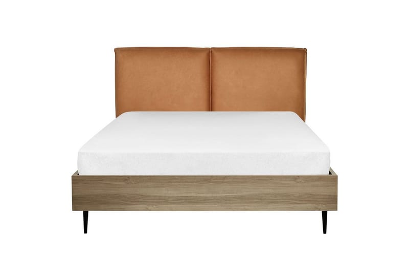 Säng med lamellram Limanton - Brunt, ljust trä, svart/Konstläder, 140x200 cm - Möbler - Säng - Sängram & sängstomme