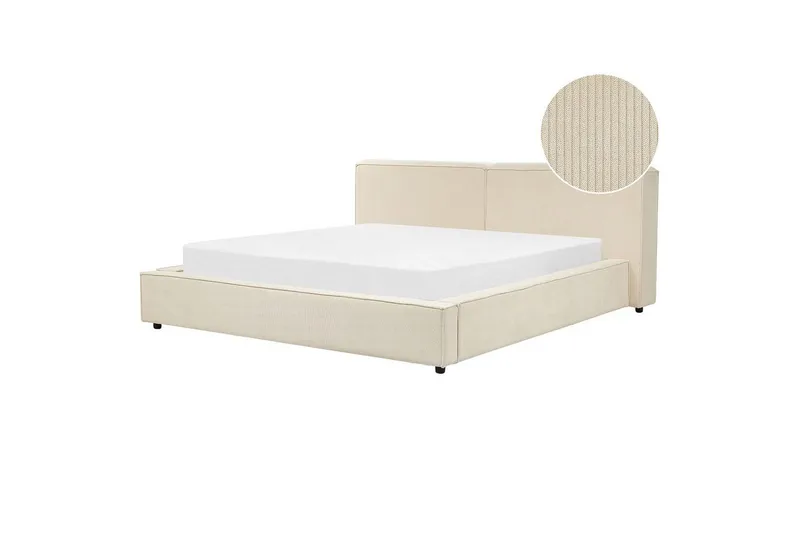 Säng med lamellram Linards, Beige/Manchestertyg, 180x200 cm