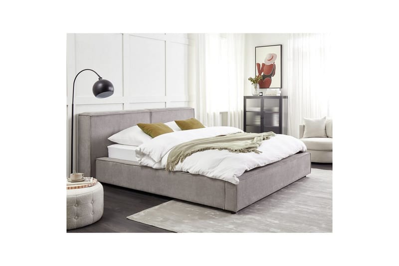 Säng med lamellram Linards - Grå/Polyester, 160x200 cm - Möbler - Säng - Sängram & sängstomme