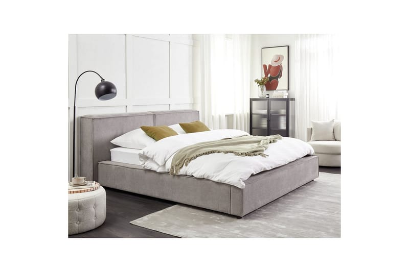 Säng med lamellram Linards - Grå/Polyester, 160x200 cm - Möbler - Säng - Sängram & sängstomme