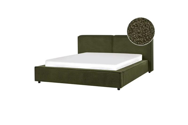 Säng med lamellram Linards, Grön/Bouclé, 160x200 cm