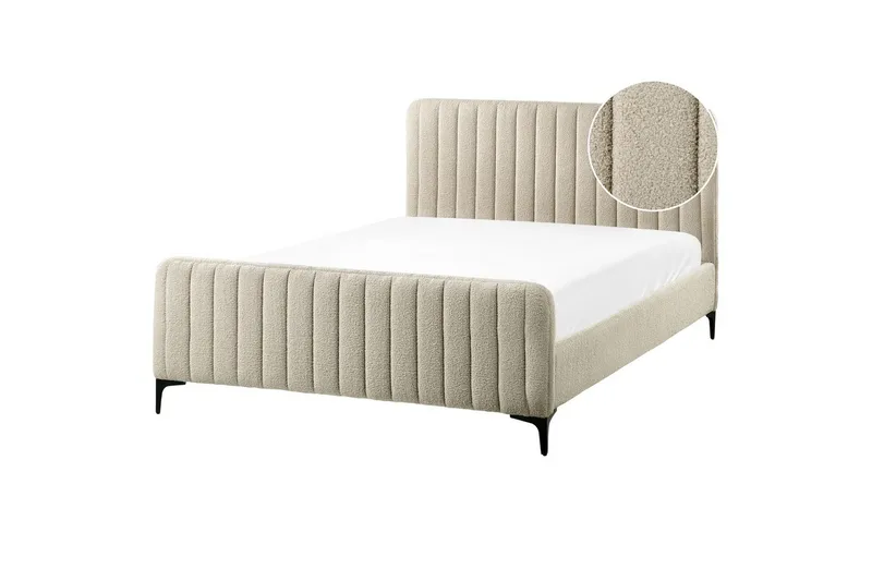 Säng med lamellram Lunan, Beige, svart/Bouclé, 140x200 cm