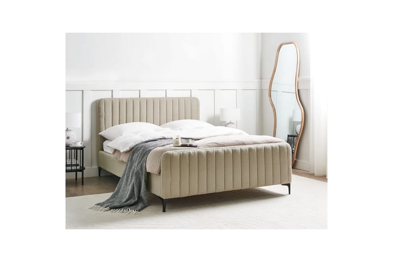 Säng med lamellram Lunan - Beige, svart/Bouclé, 140x200 cm - Möbler - Säng - Sängram & sängstomme