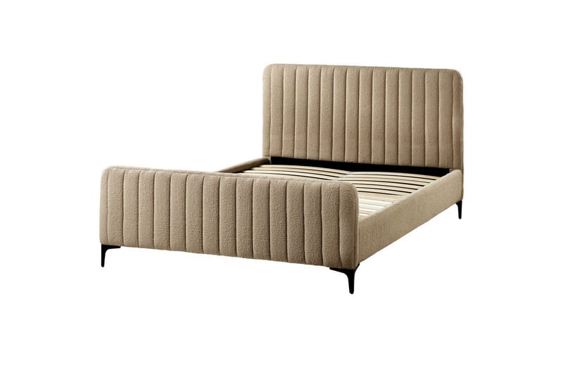 Säng med lamellram Lunan - Taupe, svart/Bouclé, 140x200 cm - Möbler - Säng - Sängram & sängstomme