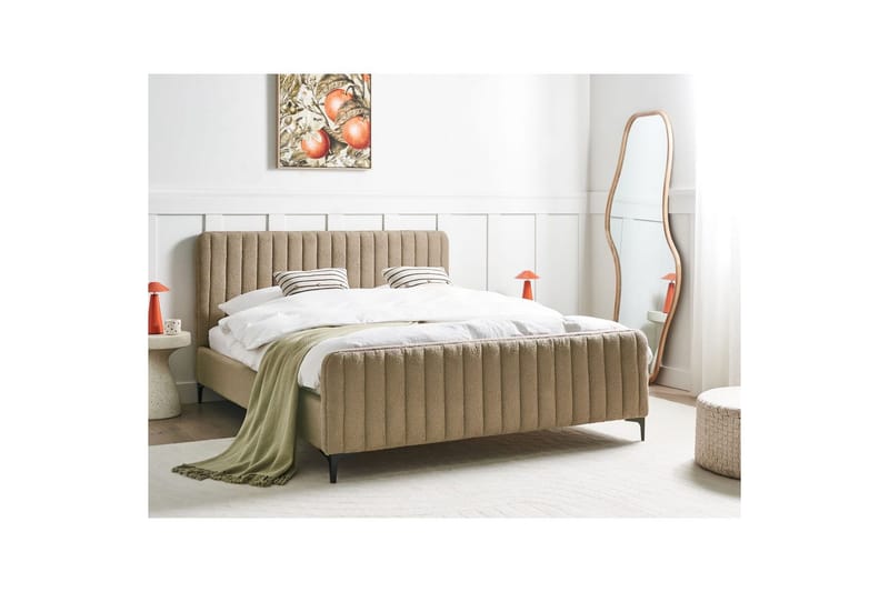 Säng med lamellram Lunan - Taupe, svart/Bouclé, 160x200 cm - Möbler - Säng - Sängram & sängstomme