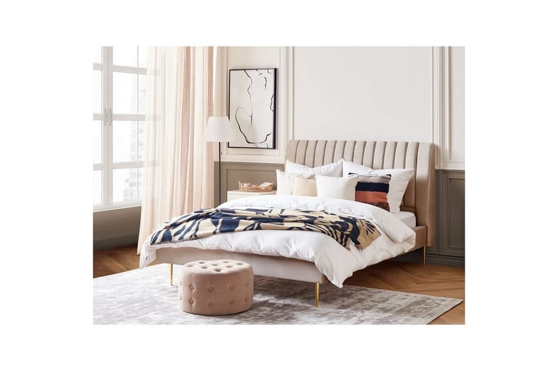 Säng med lamellram Marville - Beige, guld, 160x200 cm - Möbler - Säng - Sängram & sängstomme