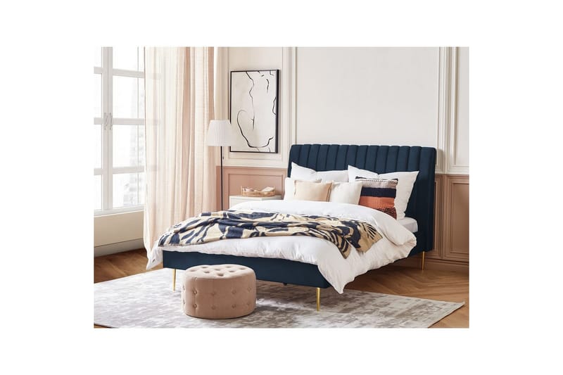 Säng med lamellram Marville - Blå, guld, 140x200 cm - Möbler - Säng - Sängram & sängstomme