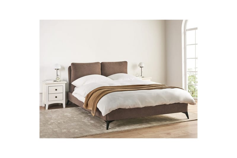 Säng med lamellram Melle - Brun, Svart/Bouclé, 140x200 cm - Möbler - Säng - Sängram & sängstomme