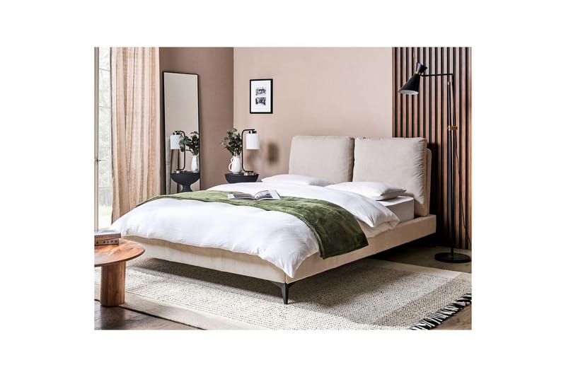 Säng med lamellram Melle - Ljusbeige/Manchestertyg, 140x200 cm - Möbler - Säng - Sängram & sängstomme
