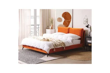 Säng med lamellram Melle - Orange, svart/Sammet, 160x200 cm - Möbler - Säng - Sängram & sängstomme