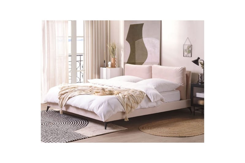 Säng med lamellram Melle - Rosa, Svart/Sammet, 180x200 cm - Möbler - Säng - Sängram & sängstomme