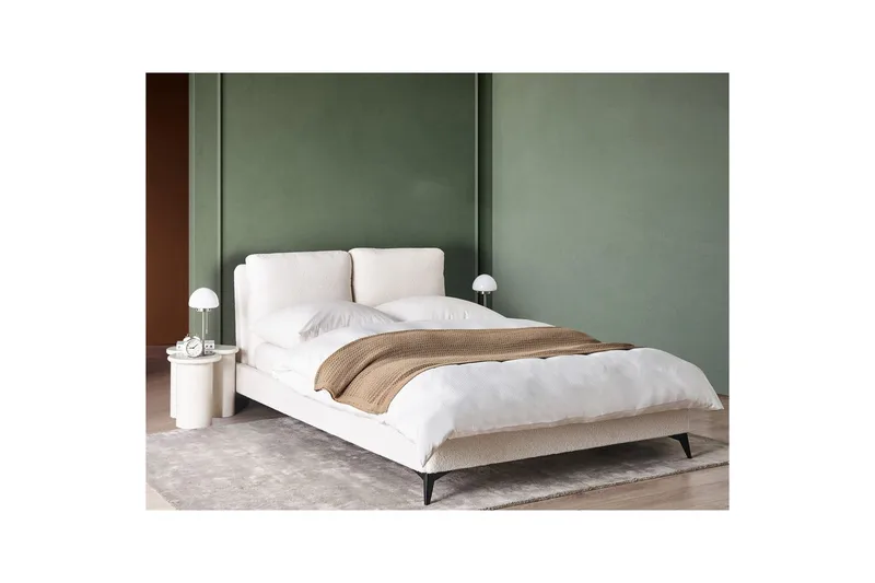 Säng med lamellram Melle - Vit, Svart/Bouclé, 140x200 cm - Möbler - Säng - Sängram & sängstomme
