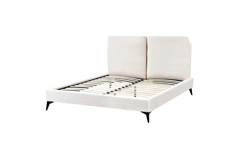 Säng med lamellram Melle, Vit, Svart/Bouclé, 140x200 cm