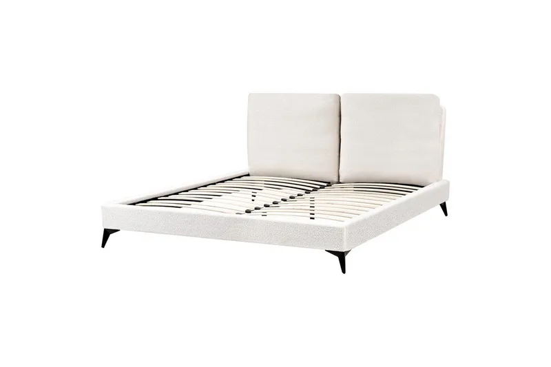 Säng med lamellram Melle, Vit, Svart/Bouclé, 160x200 cm
