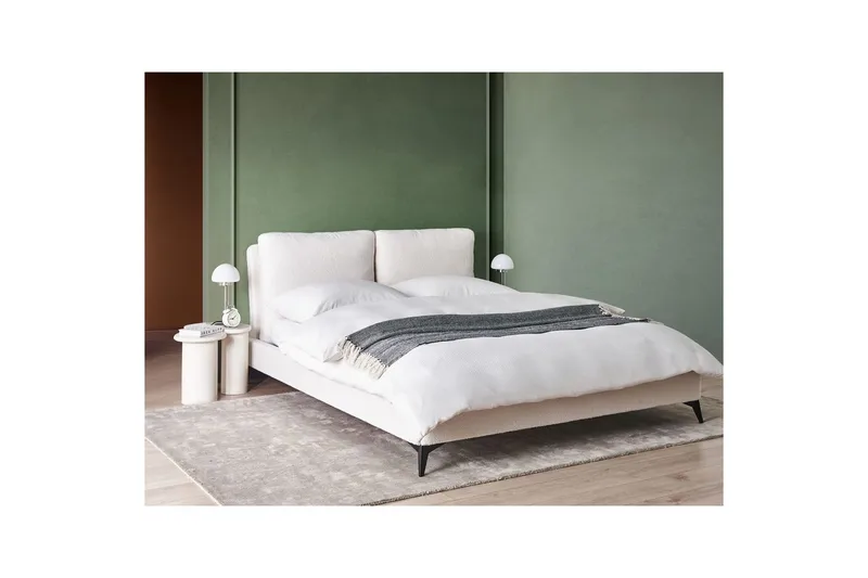 Säng med lamellram Melle - Vit, Svart/Bouclé, 160x200 cm - Möbler - Säng - Sängram & sängstomme