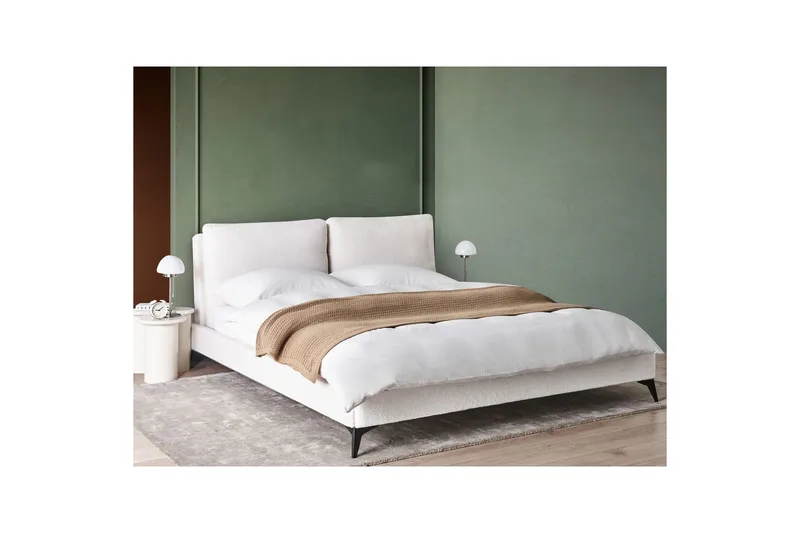 Säng med lamellram Melle - Vit, Svart/Bouclé, 180x200 cm - Möbler - Säng - Sängram & sängstomme