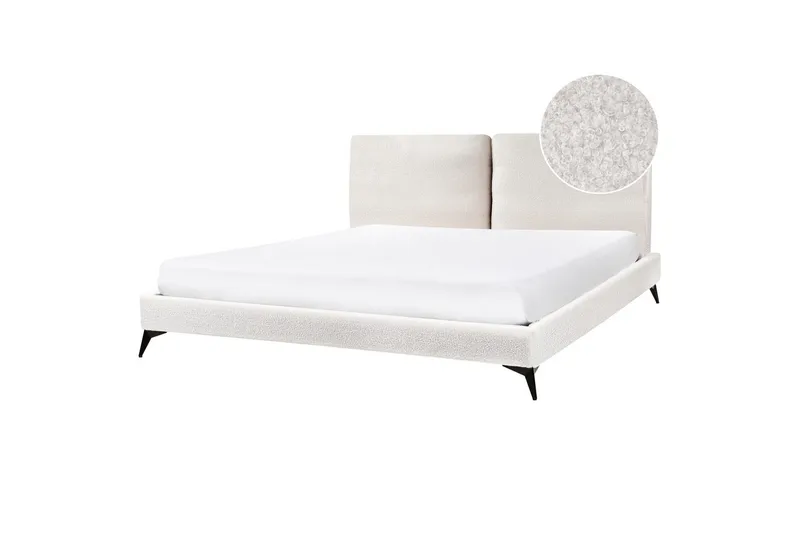 Säng med lamellram Melle - Vit, Svart/Bouclé, 180x200 cm - Möbler - Säng - Sängram & sängstomme