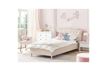 Säng med lamellram Metz - Beige, Silver/Sammet, 90x200 cm - Möbler - Säng - Sängram & sängstomme