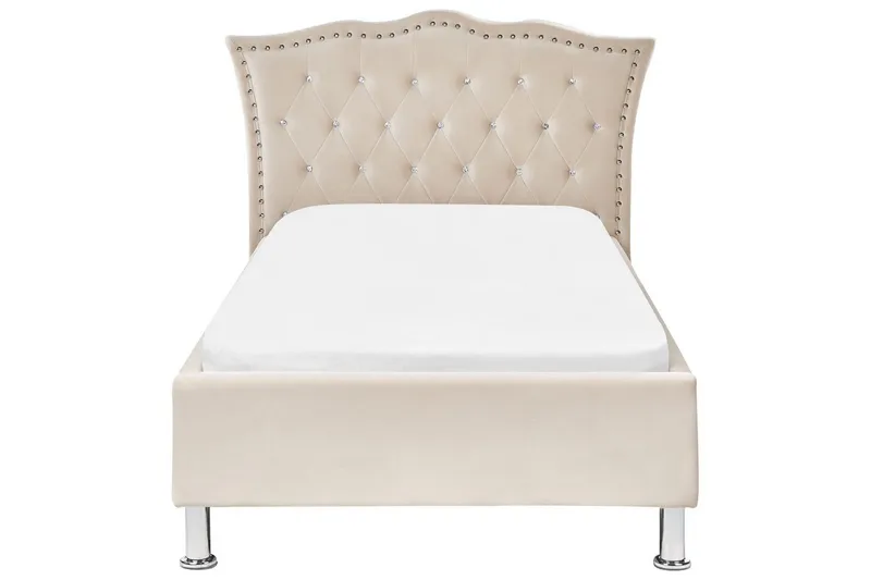 Säng med lamellram Metz - Beige, Silver/Sammet, 90x200 cm - Möbler - Säng - Sängram & sängstomme