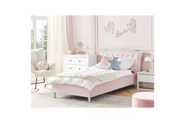 Säng med lamellram Metz - Rosa, Silver/Sammet, 90x200 cm - Möbler - Säng - Sängram & sängstomme