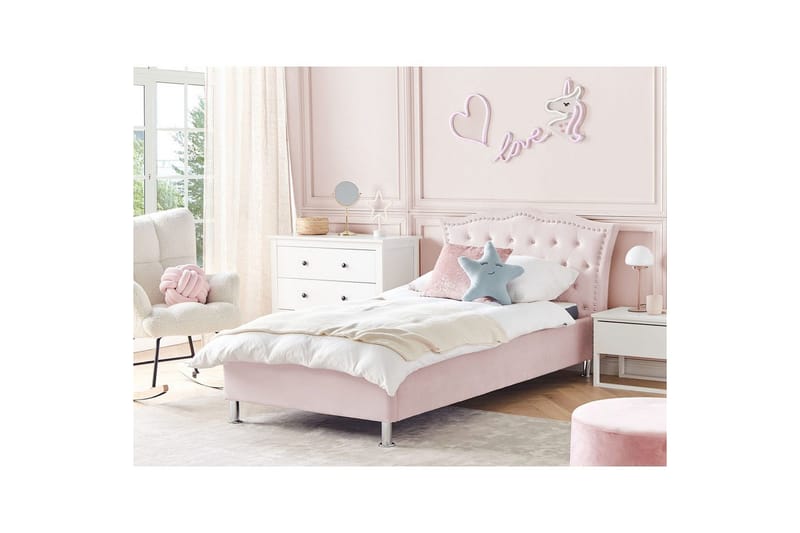 Säng med lamellram Metz - Rosa, Silver/Sammet, 90x200 cm - Möbler - Säng - Sängram & sängstomme