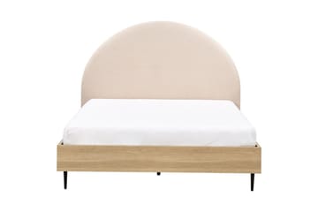 Säng med lamellram Millay - Beige, ljust trä, svart/Bouclé, 140x200 cm - Möbler - Säng - Sängram & sängstomme