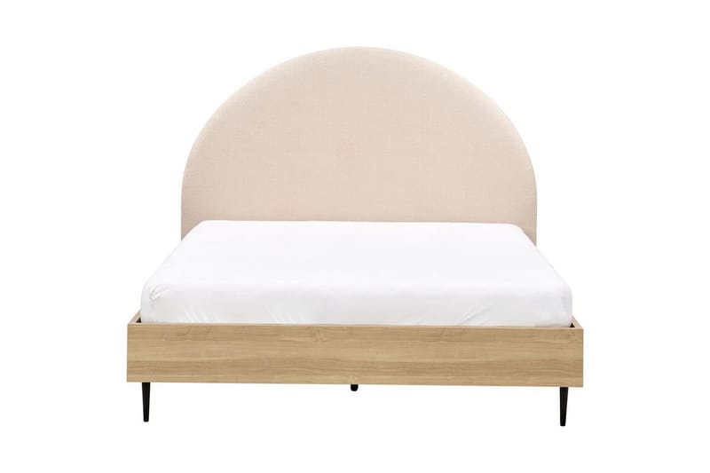 Säng med lamellram Millay - Beige, ljust trä, svart/Bouclé, 140x200 cm - Möbler - Säng - Sängram & sängstomme