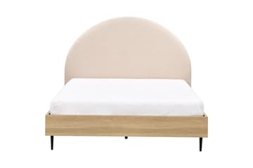 Säng med lamellram Millay - Beige, ljust trä, svart/Bouclé, 140x200 cm - Möbler - Säng - Sängram & sängstomme