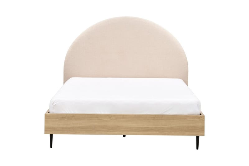 Säng med lamellram Millay - Beige, ljust trä, svart/Bouclé, 140x200 cm - Möbler - Säng - Sängram & sängstomme