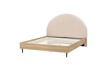 Säng med lamellram Millay - Beige, ljust trä, svart/Bouclé, 160x200 cm - Möbler - Säng - Sängram & sängstomme