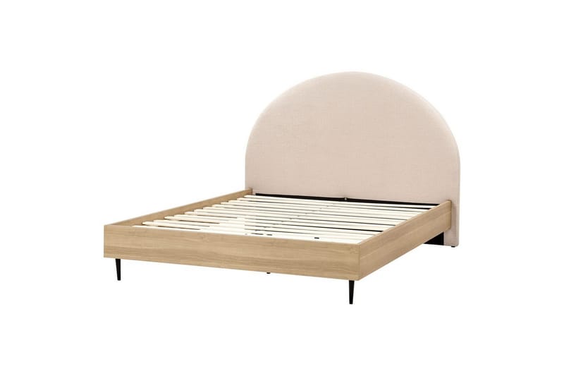 Säng med lamellram Millay - Beige, ljust trä, svart/Bouclé, 160x200 cm - Möbler - Säng - Sängram & sängstomme