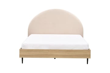 Säng med lamellram Millay - Beige, ljust trä, svart/Bouclé, 160x200 cm - Möbler - Säng - Sängram & sängstomme