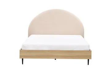 Säng med lamellram Millay - Beige, ljust trä, svart/Bouclé, 160x200 cm - Möbler - Säng - Sängram & sängstomme