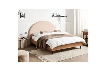 Säng med lamellram Millay - Beige, ljust trä, svart/Bouclé, 160x200 cm - Möbler - Säng - Sängram & sängstomme