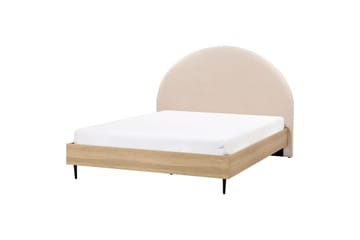 Säng med lamellram Millay - Beige, ljust trä, svart/Bouclé, 160x200 cm - Möbler - Säng - Sängram & sängstomme