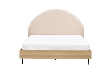 Säng med lamellram Millay - Beige, ljust trä, svart/Bouclé, 160x200 cm - Möbler - Säng - Sängram & sängstomme