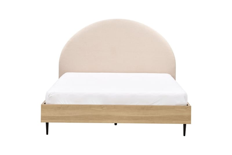 Säng med lamellram Millay - Beige, ljust trä, svart/Bouclé, 160x200 cm - Möbler - Säng - Sängram & sängstomme