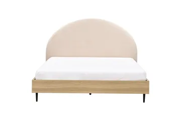 Säng med lamellram Millay - Beige, ljust trä, svart/Bouclé, 180x200 cm - Möbler - Säng - Sängram & sängstomme
