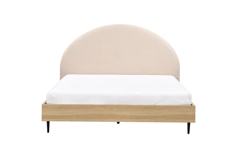 Säng med lamellram Millay - Beige, ljust trä, svart/Bouclé, 180x200 cm - Möbler - Säng - Sängram & sängstomme
