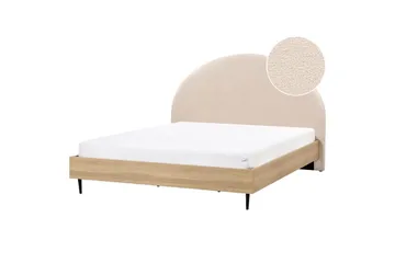 Säng med lamellram Millay - Beige, ljust trä, svart/Bouclé, 180x200 cm - Möbler - Säng - Sängram & sängstomme