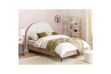 Säng med lamellram Millay - Vit, ljust trä, svart/Polyester, 140x200 cm - Möbler - Säng - Sängram & sängstomme