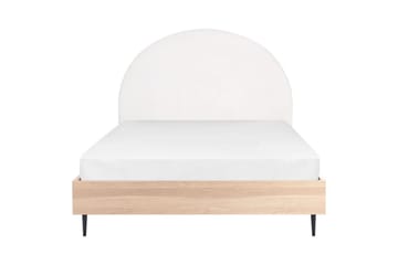 Säng med lamellram Millay - Vit, ljust trä, svart/Polyester, 140x200 cm - Möbler - Säng - Sängram & sängstomme