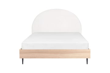 Säng med lamellram Millay - Vit, ljust trä, svart/Polyester, 160x200 cm - Möbler - Säng - Sängram & sängstomme