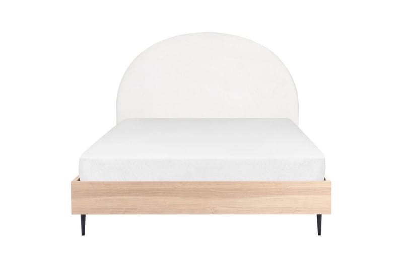 Säng med lamellram Millay - Vit, ljust trä, svart/Polyester, 160x200 cm - Möbler - Säng - Sängram & sängstomme