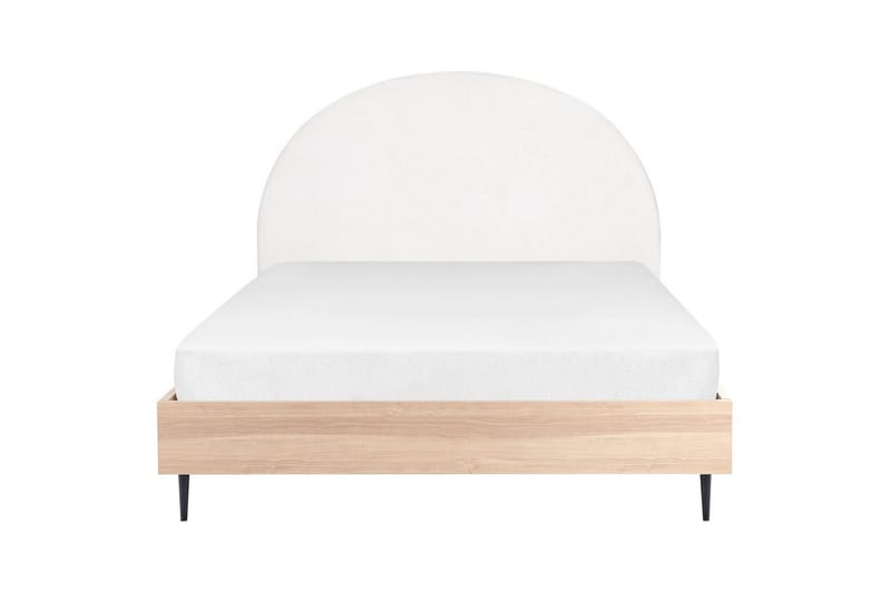 Säng med lamellram Millay - Vit, ljust trä, svart/Polyester, 160x200 cm - Möbler - Säng - Sängram & sängstomme
