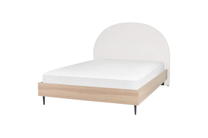 Säng med lamellram Millay, Vit, ljust trä, svart/Polyester, 160x200 cm