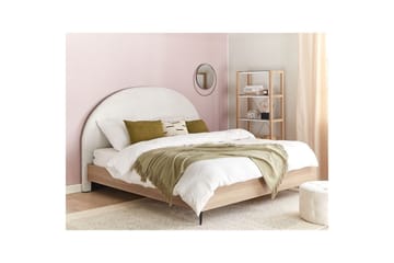 Säng med lamellram Millay - Vit, ljust trä, svart/Polyester, 160x200 cm - Möbler - Säng - Sängram & sängstomme